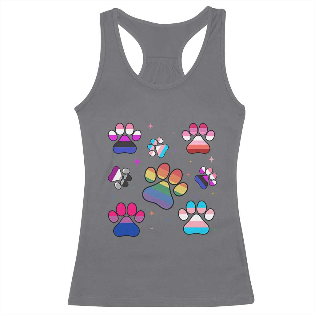 Funny Rainbow Paw Print Pride Racerback Tank Top LGBTQ Pet Lover