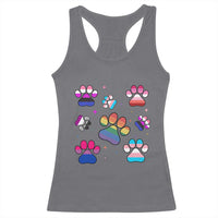 Funny Rainbow Paw Print Pride Racerback Tank Top LGBTQ Pet Lover
