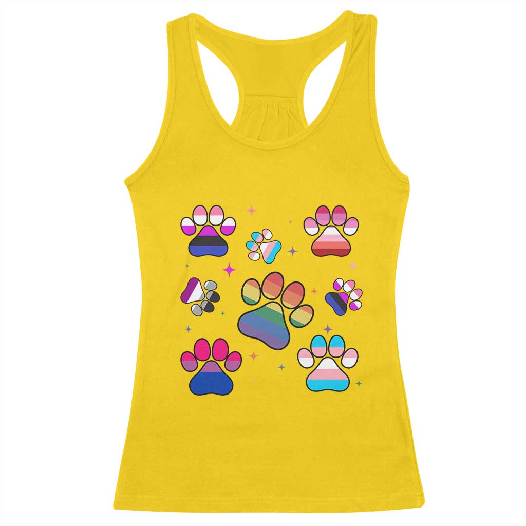 Funny Rainbow Paw Print Pride Racerback Tank Top LGBTQ Pet Lover