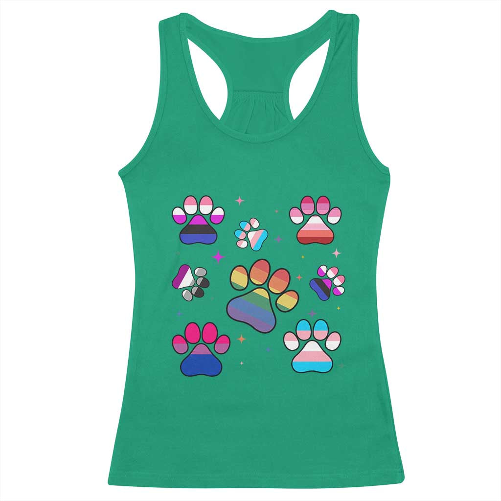 Funny Rainbow Paw Print Pride Racerback Tank Top LGBTQ Pet Lover
