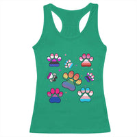 Funny Rainbow Paw Print Pride Racerback Tank Top LGBTQ Pet Lover