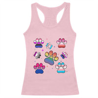 Funny Rainbow Paw Print Pride Racerback Tank Top LGBTQ Pet Lover