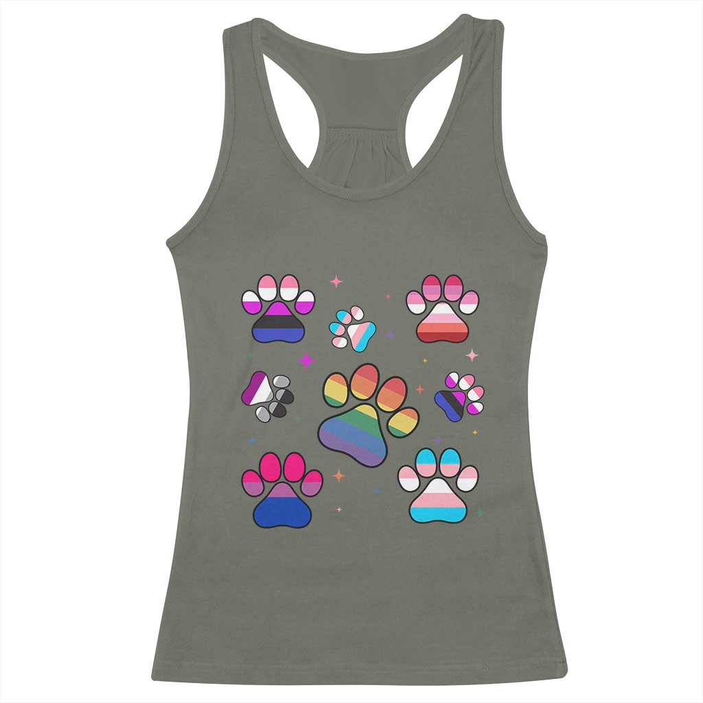 Funny Rainbow Paw Print Pride Racerback Tank Top LGBTQ Pet Lover