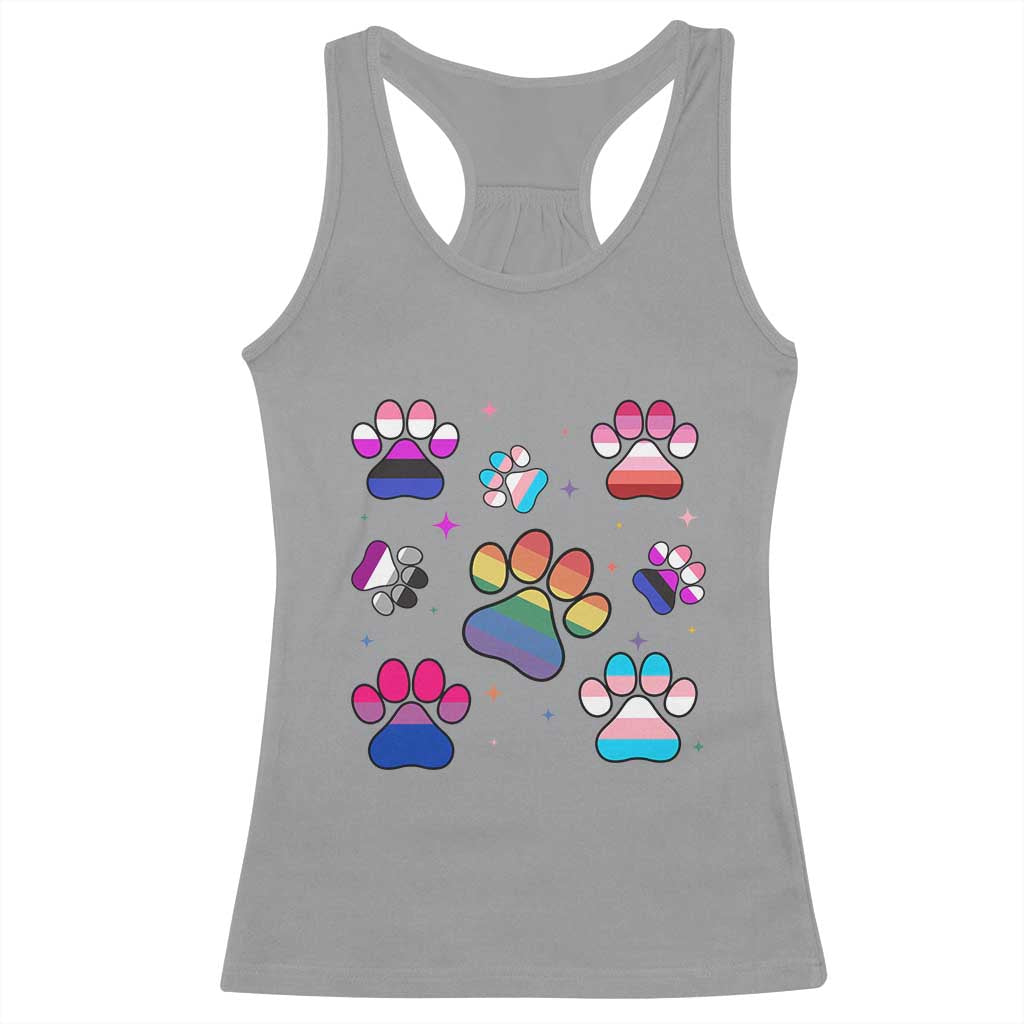 Funny Rainbow Paw Print Pride Racerback Tank Top LGBTQ Pet Lover