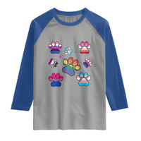 Funny Rainbow Paw Print Pride Raglan Shirt LGBTQ Pet Lover
