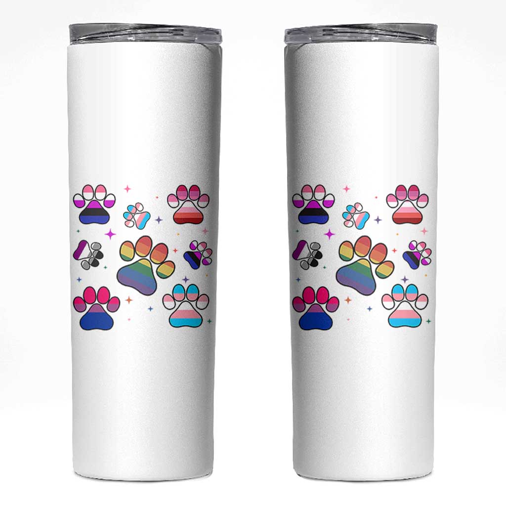 Funny Rainbow Paw Print Pride Skinny Tumbler LGBTQ Pet Lover