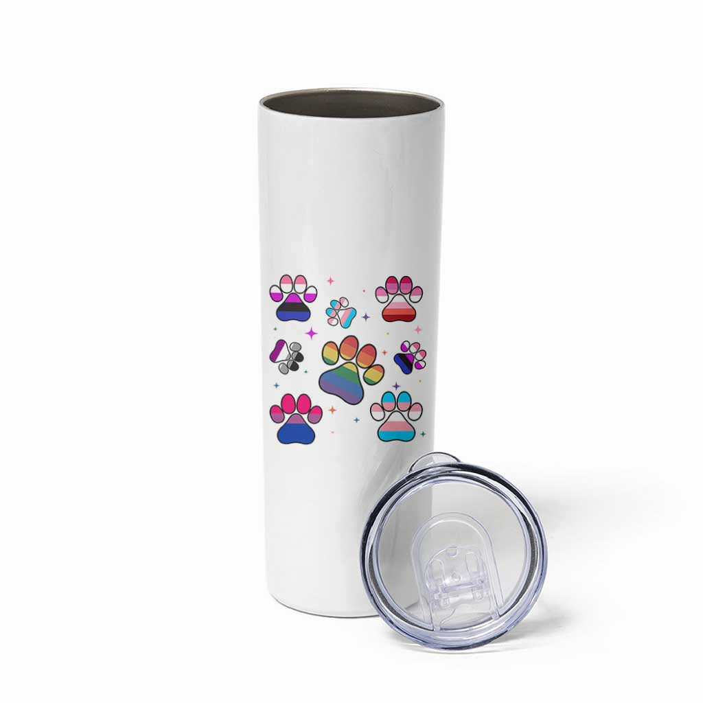 Funny Rainbow Paw Print Pride Skinny Tumbler LGBTQ Pet Lover