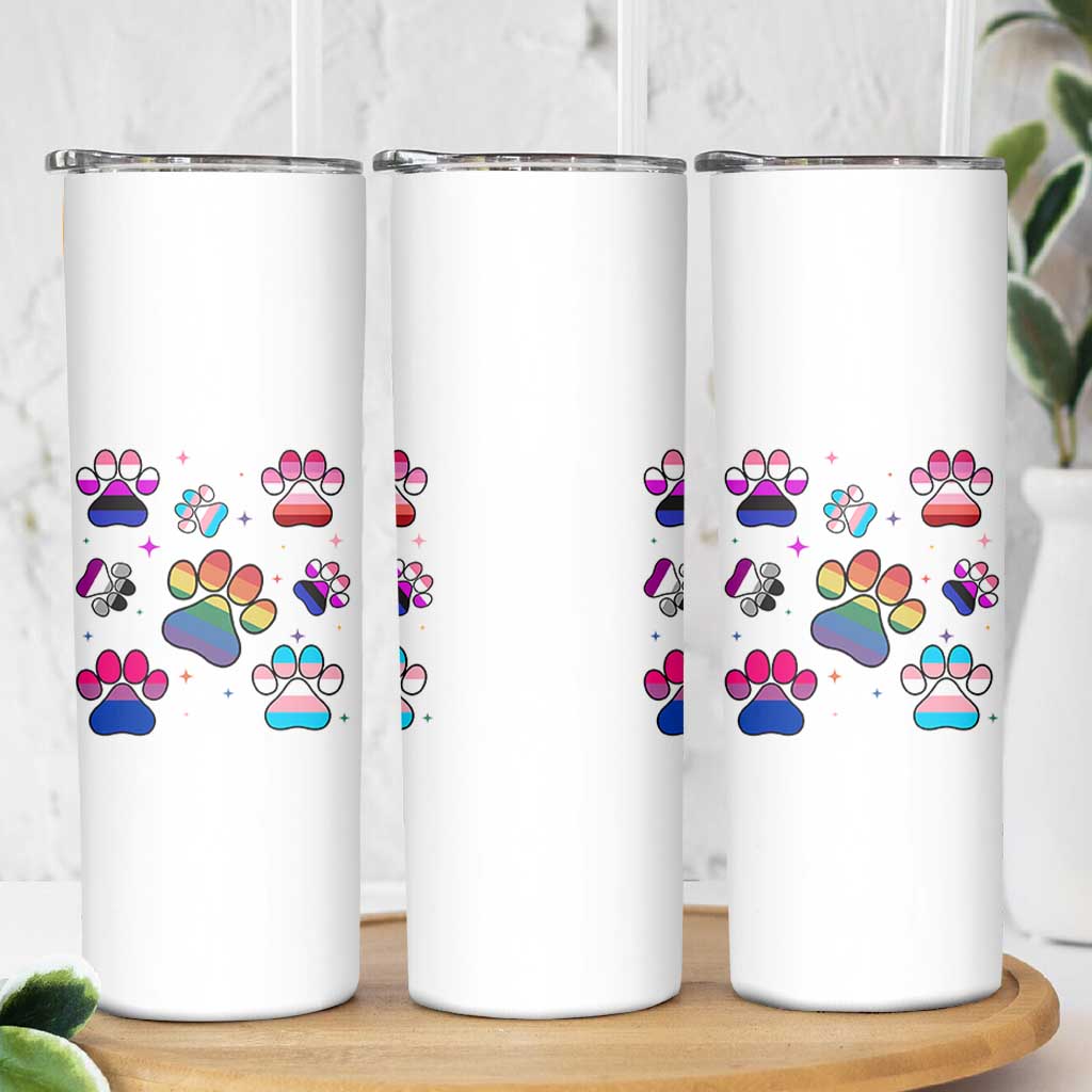Funny Rainbow Paw Print Pride Skinny Tumbler LGBTQ Pet Lover