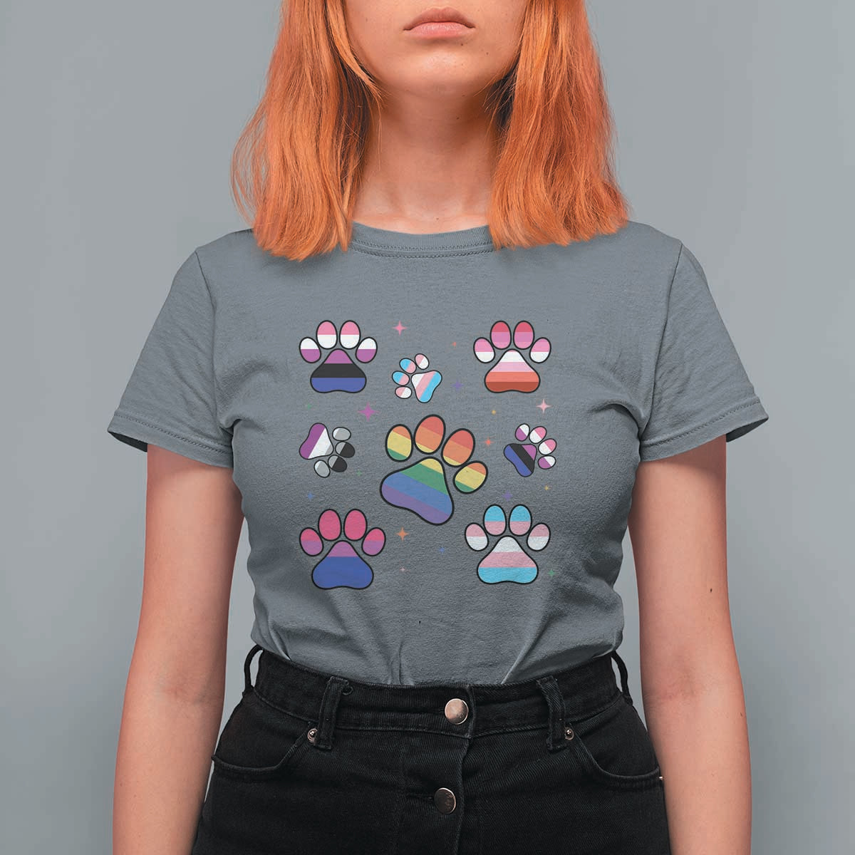 Funny Rainbow Paw Print Pride T Shirt For Women LGBTQ Pet Lover