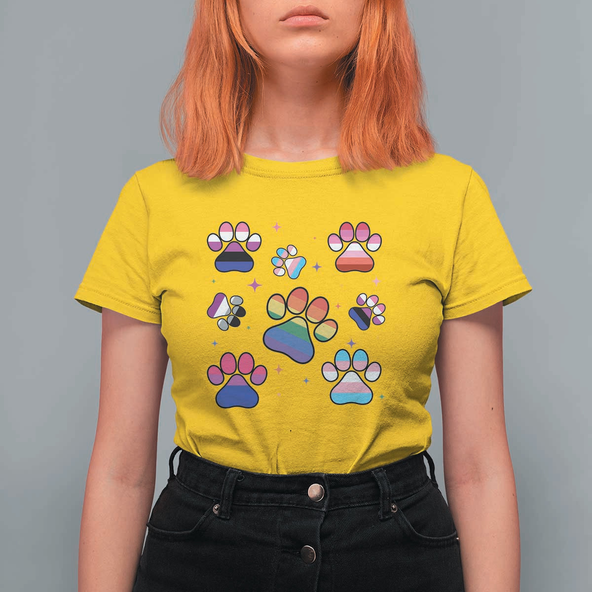 Funny Rainbow Paw Print Pride T Shirt For Women LGBTQ Pet Lover