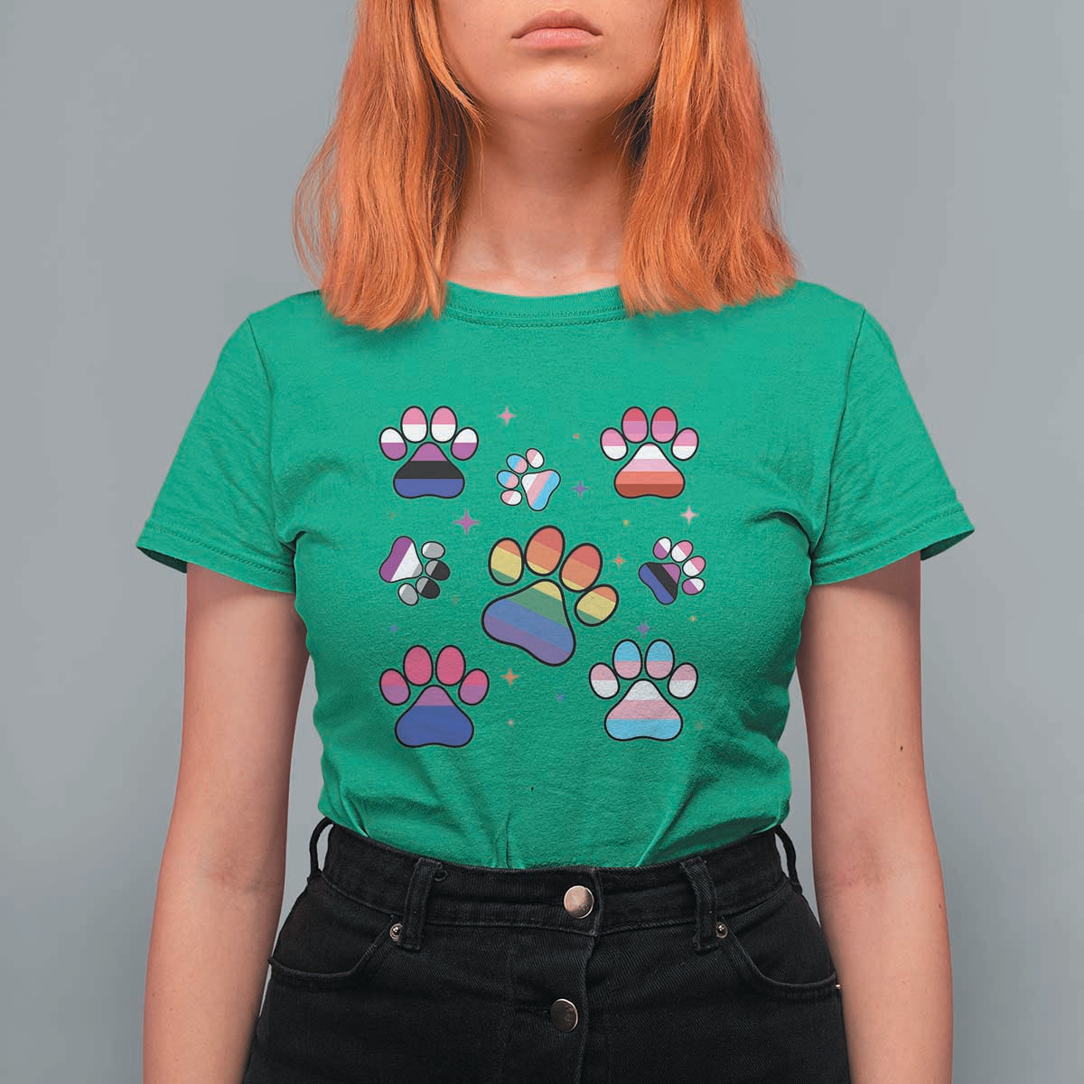 Funny Rainbow Paw Print Pride T Shirt For Women LGBTQ Pet Lover