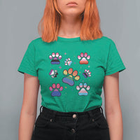 Funny Rainbow Paw Print Pride T Shirt For Women LGBTQ Pet Lover