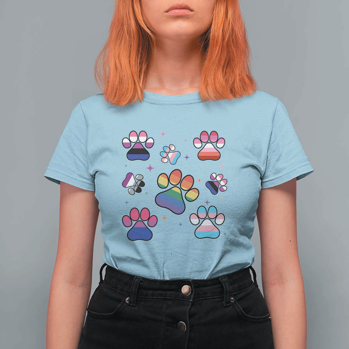 Funny Rainbow Paw Print Pride T Shirt For Women LGBTQ Pet Lover