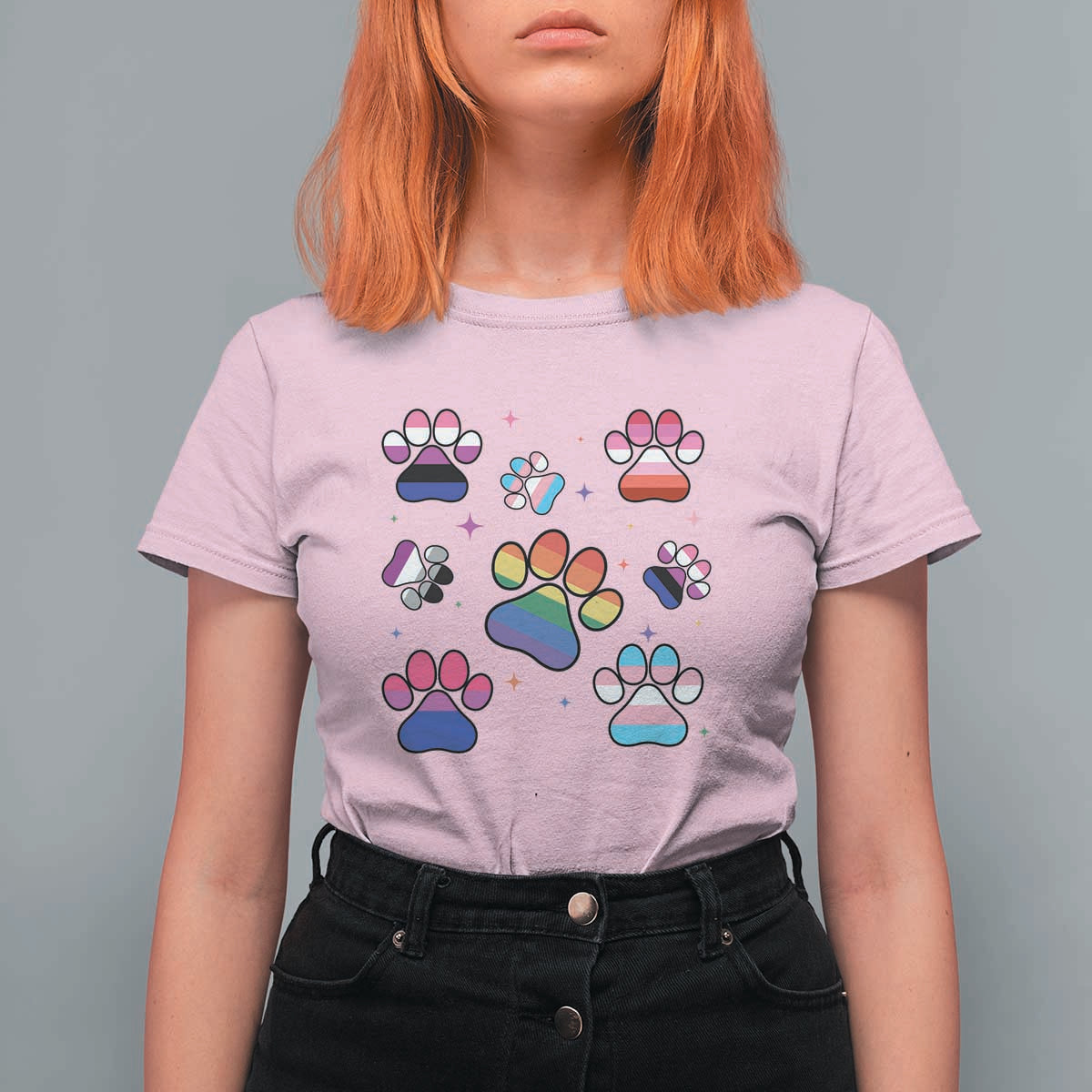 Funny Rainbow Paw Print Pride T Shirt For Women LGBTQ Pet Lover