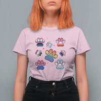 Funny Rainbow Paw Print Pride T Shirt For Women LGBTQ Pet Lover