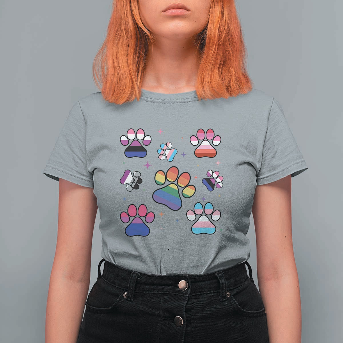Funny Rainbow Paw Print Pride T Shirt For Women LGBTQ Pet Lover
