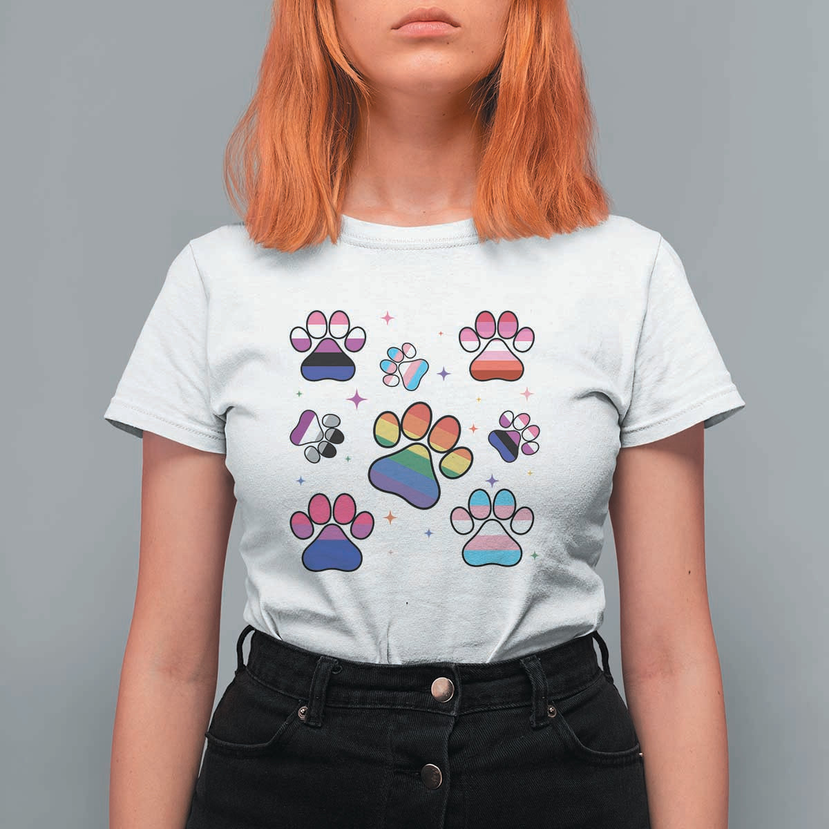 Funny Rainbow Paw Print Pride T Shirt For Women LGBTQ Pet Lover
