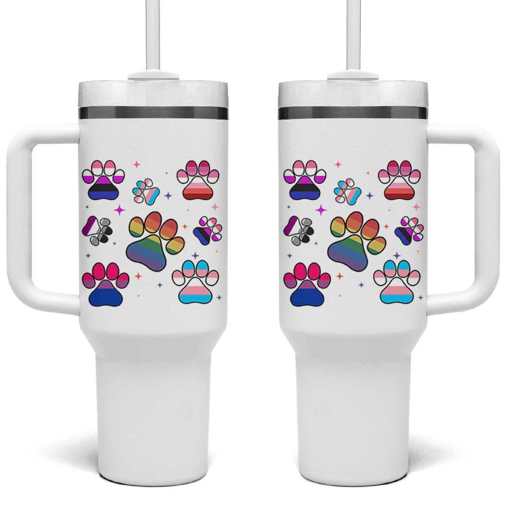 Funny Rainbow Paw Print Pride Tumbler With Handle LGBTQ Pet Lover