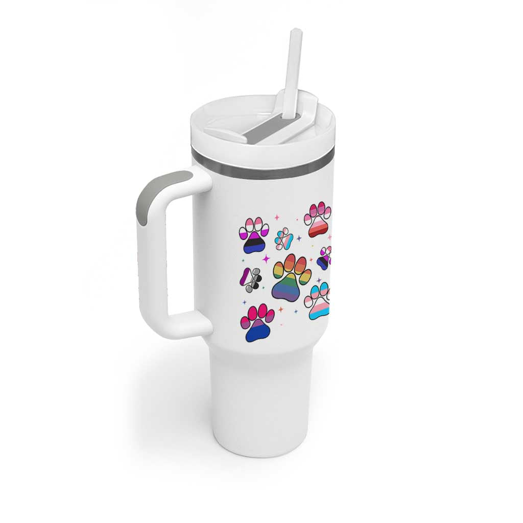 Funny Rainbow Paw Print Pride Tumbler With Handle LGBTQ Pet Lover