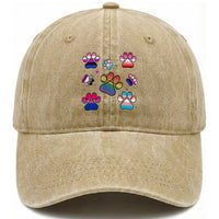 Funny Rainbow Paw Print Pride Washed Cotton Baseball Cap LGBTQ Pet Lover