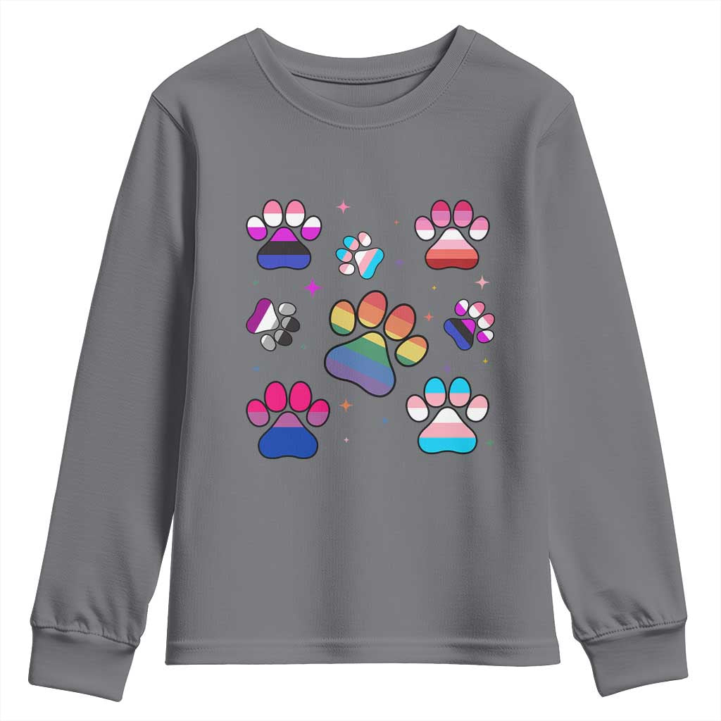 Funny Rainbow Paw Print Pride Youth Sweatshirt LGBTQ Pet Lover