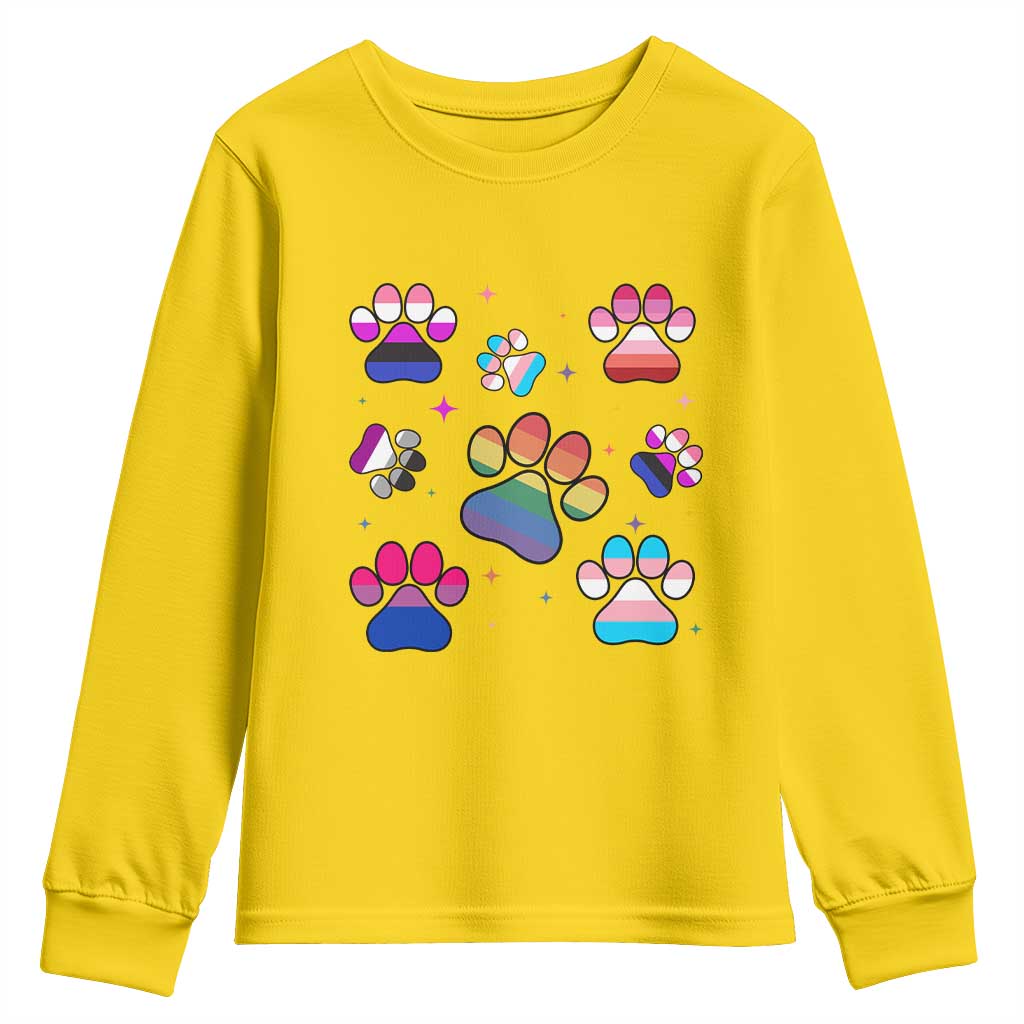 Funny Rainbow Paw Print Pride Youth Sweatshirt LGBTQ Pet Lover