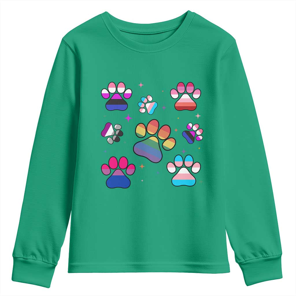 Funny Rainbow Paw Print Pride Youth Sweatshirt LGBTQ Pet Lover