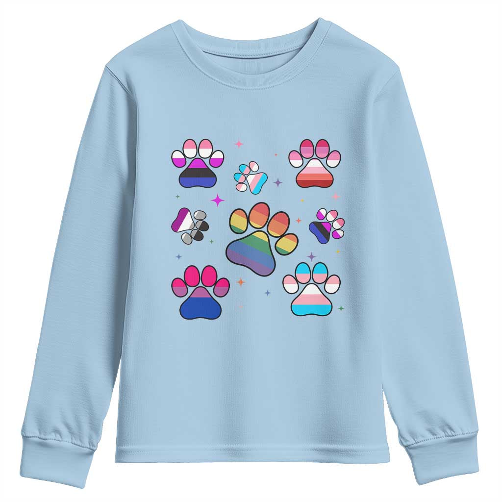 Funny Rainbow Paw Print Pride Youth Sweatshirt LGBTQ Pet Lover
