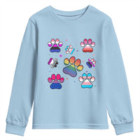 Funny Rainbow Paw Print Pride Youth Sweatshirt LGBTQ Pet Lover