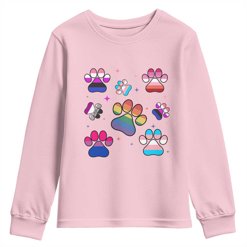 Funny Rainbow Paw Print Pride Youth Sweatshirt LGBTQ Pet Lover
