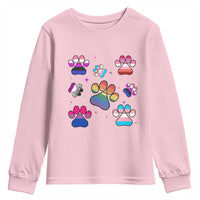 Funny Rainbow Paw Print Pride Youth Sweatshirt LGBTQ Pet Lover