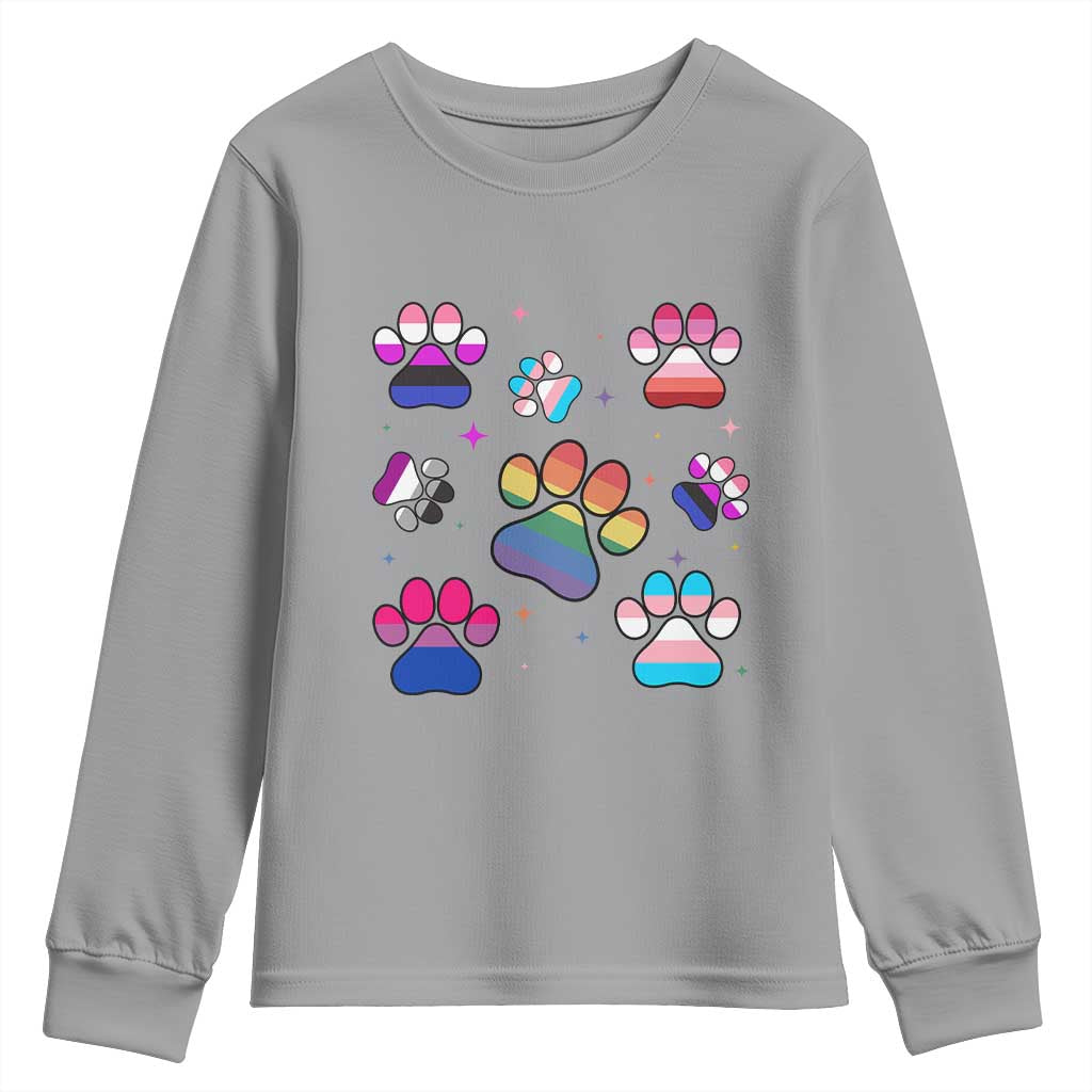 Funny Rainbow Paw Print Pride Youth Sweatshirt LGBTQ Pet Lover