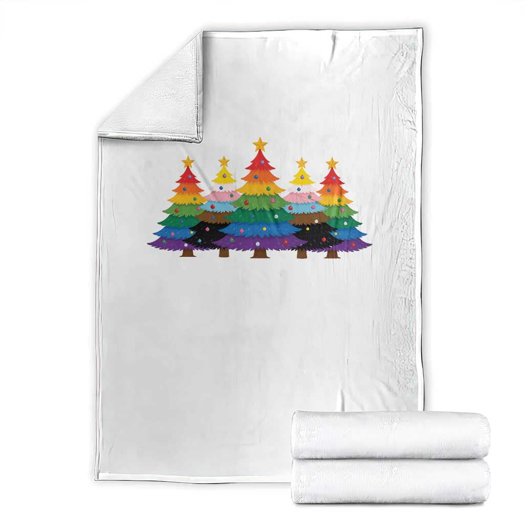 Christmas Rainbow Tree LGBTQ Support Throw Blanket Holiday Pride Gift