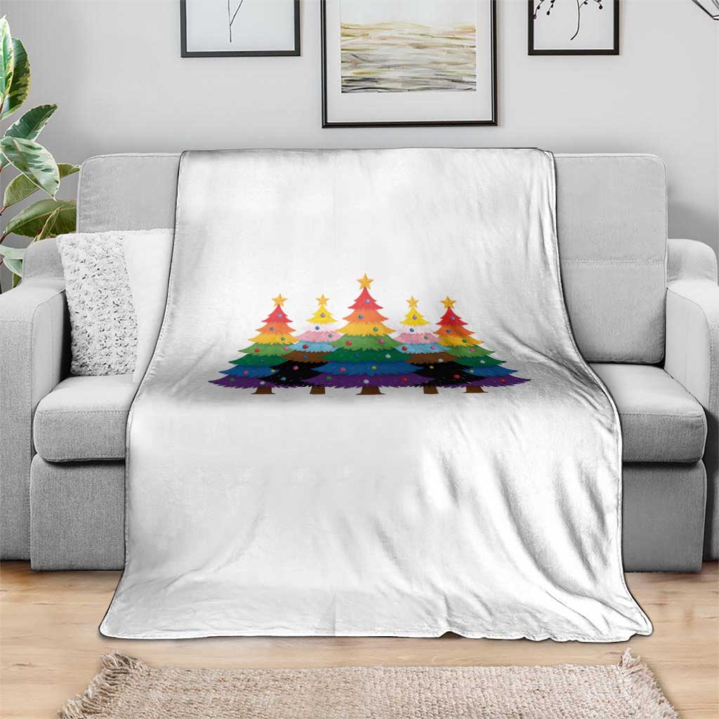 Christmas Rainbow Tree LGBTQ Support Throw Blanket Holiday Pride Gift