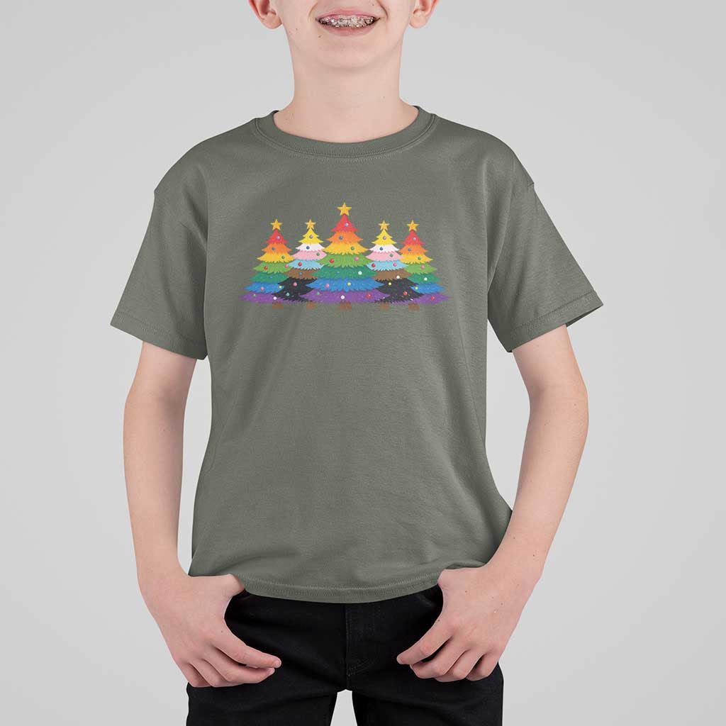 Christmas Rainbow Tree LGBTQ Support T Shirt For Kid Holiday Pride Gift
