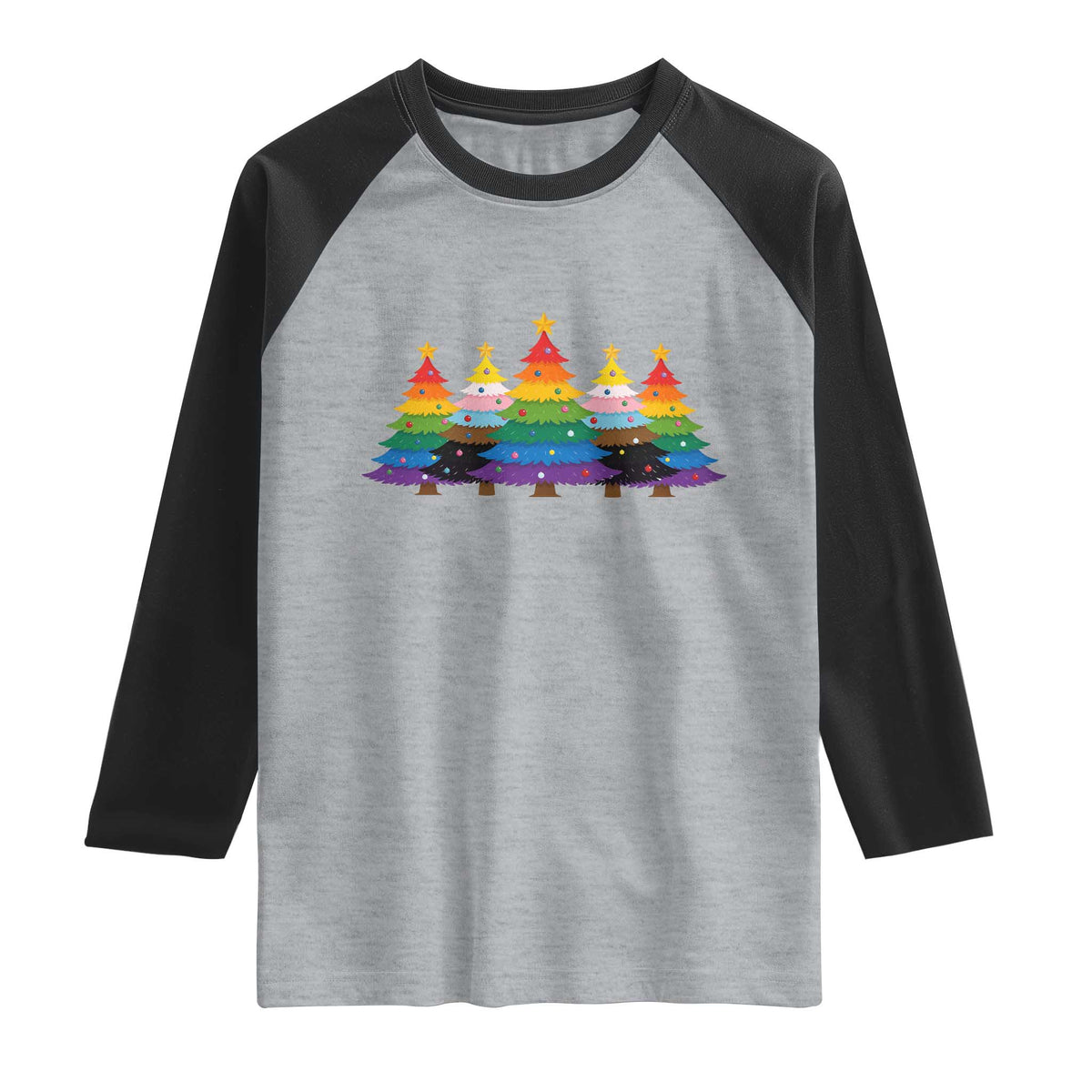 Christmas Rainbow Tree LGBTQ Support Raglan Shirt Holiday Pride Gift