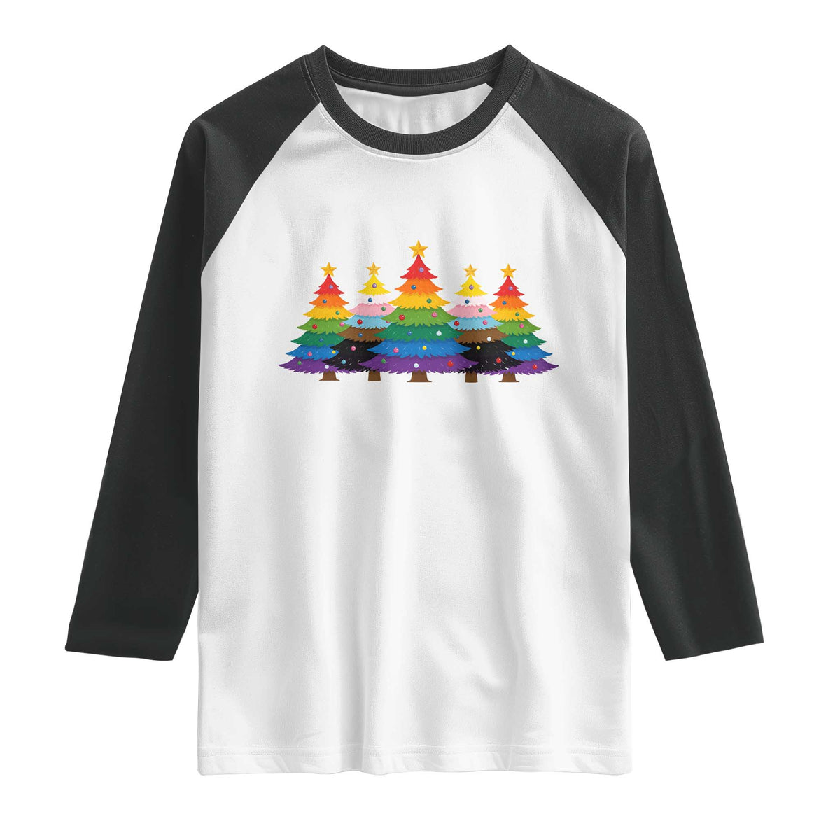 Christmas Rainbow Tree LGBTQ Support Raglan Shirt Holiday Pride Gift