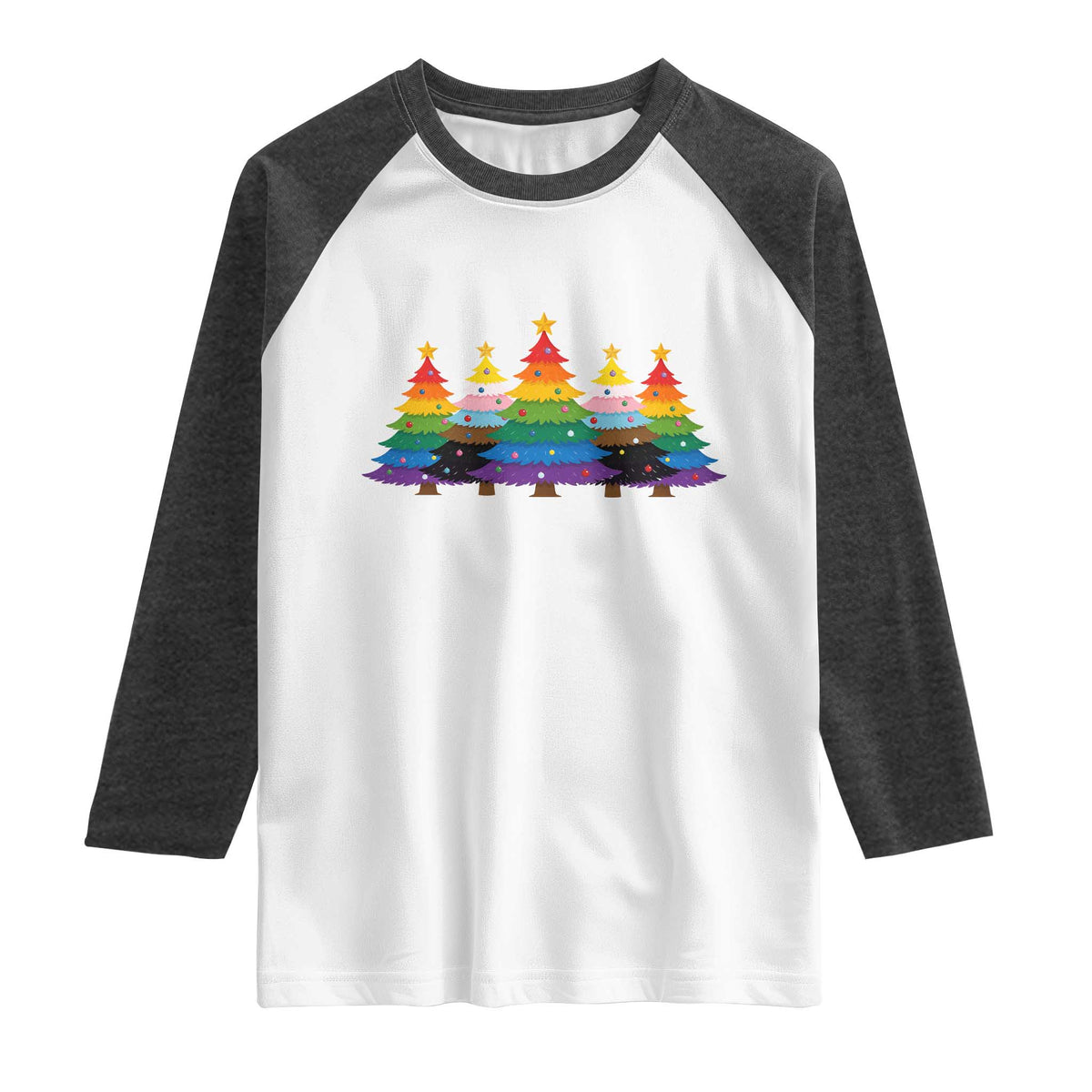 Christmas Rainbow Tree LGBTQ Support Raglan Shirt Holiday Pride Gift
