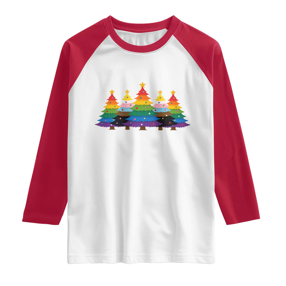 Christmas Rainbow Tree LGBTQ Support Raglan Shirt Holiday Pride Gift