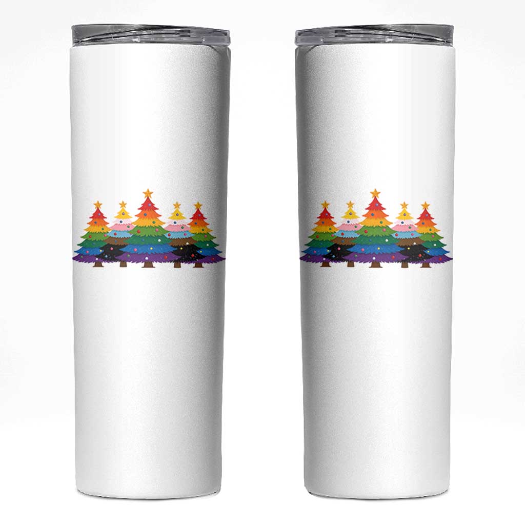 Christmas Rainbow Tree LGBTQ Support Skinny Tumbler Holiday Pride Gift