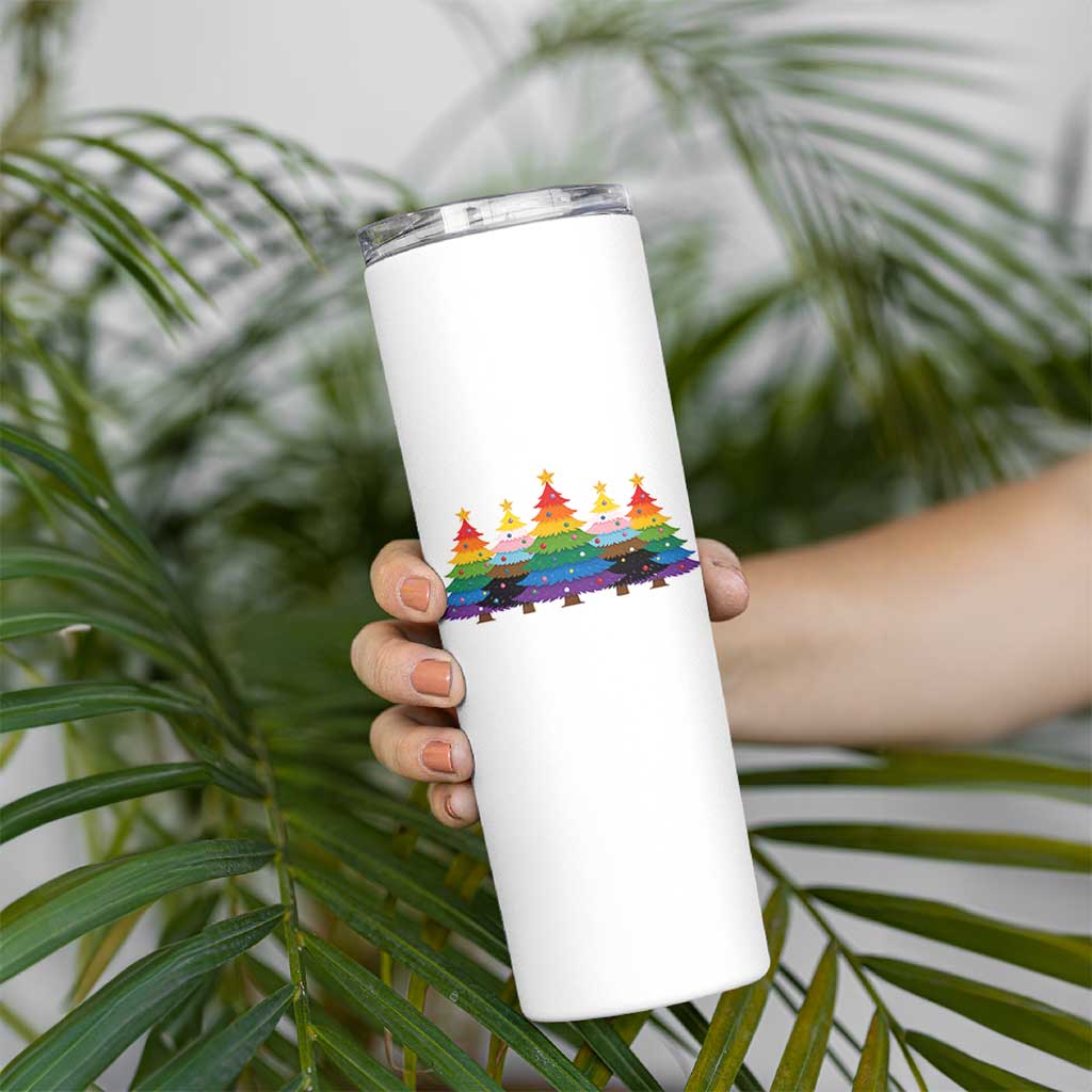 Christmas Rainbow Tree LGBTQ Support Skinny Tumbler Holiday Pride Gift