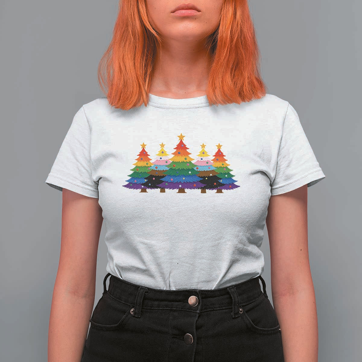Christmas Rainbow Tree LGBTQ Support T Shirt For Women Holiday Pride Gift