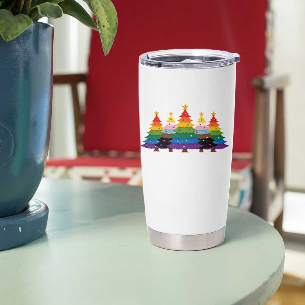 Christmas Rainbow Tree LGBTQ Support Tumbler Cup Holiday Pride Gift