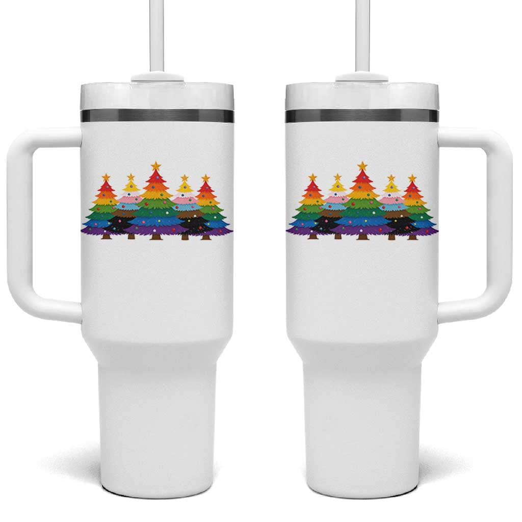 Christmas Rainbow Tree LGBTQ Support Tumbler With Handle Holiday Pride Gift