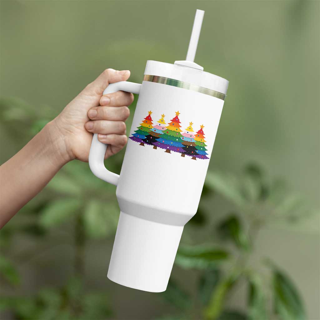 Christmas Rainbow Tree LGBTQ Support Tumbler With Handle Holiday Pride Gift