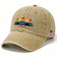 Christmas Rainbow Tree LGBTQ Support Washed Cotton Baseball Cap Holiday Pride Gift
