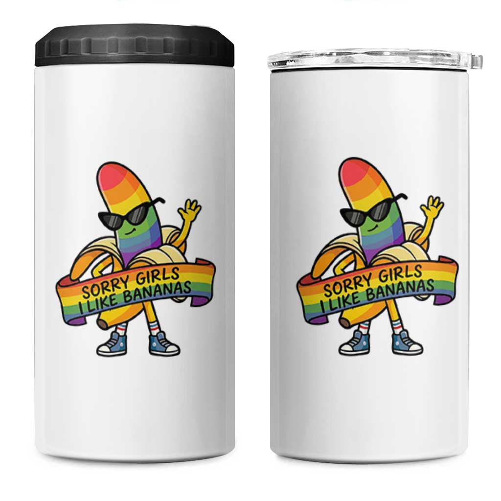Sorry Girls I Like Bananas 4 in 1 Can Cooler Tumbler Funny LGBTQ Graphic