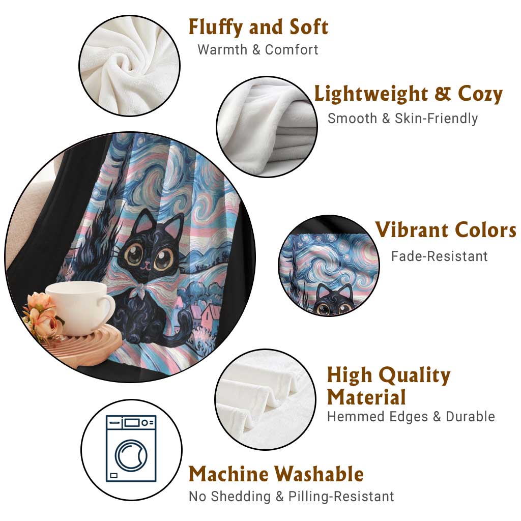 Funny Transgender Cat Starry Night Throw Blanket LGBTQ Pride Support Gift