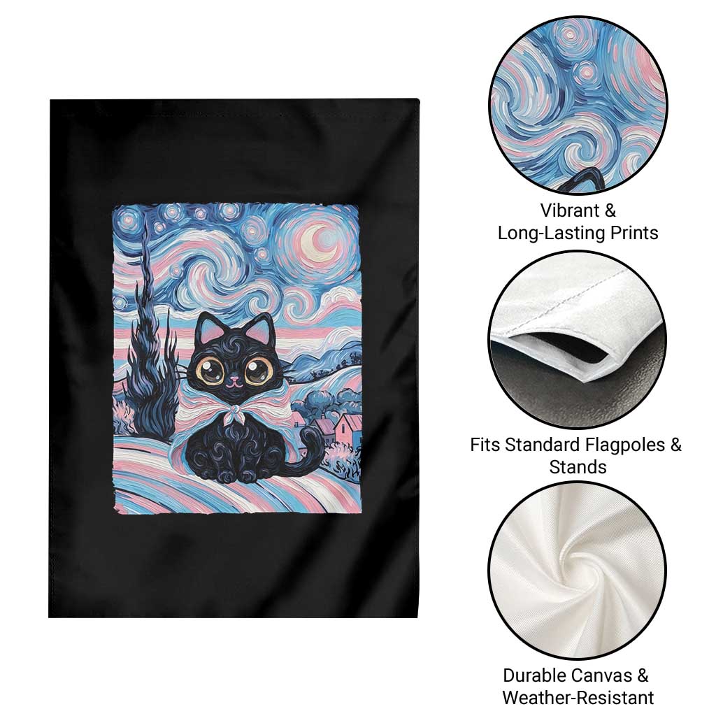 Funny Transgender Cat Starry Night Garden Flag LGBTQ Pride Support Gift