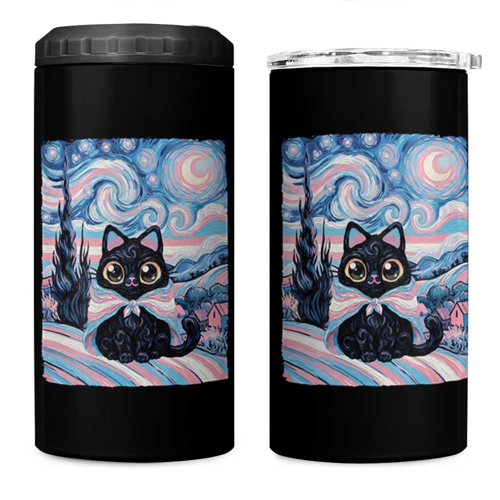 Funny Transgender Cat Starry Night 4 in 1 Can Cooler Tumbler LGBTQ Pride Support Gift